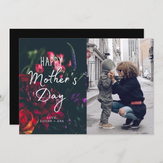 Donkere Floral Moederdag fotokaart Kaart (Voorkant / Achterkant)