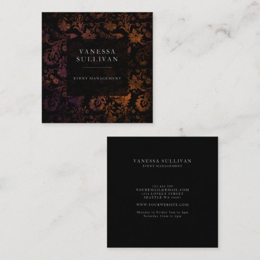 Donkere Floral Moody Event Planner Visitekaartjes  (Voorkant / Achterkant)