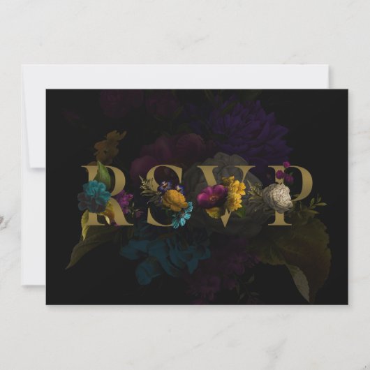 Donkere Floral Moody Monogram Wedding RSVP Kaart (Voorkant)