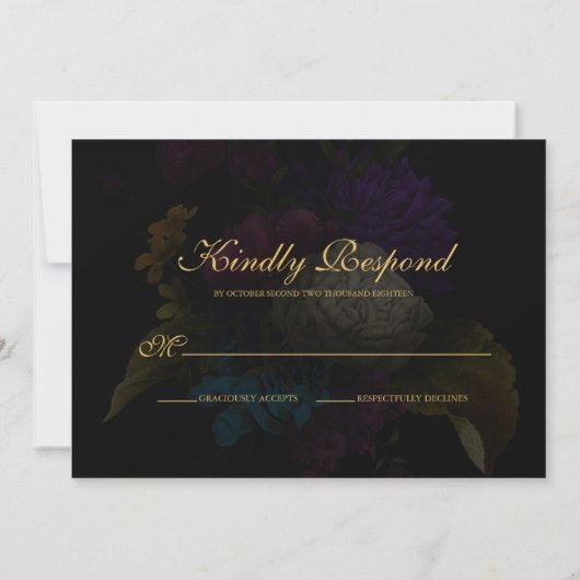 Donkere Floral Moody Monogram Wedding RSVP Kaart (Achterkant)