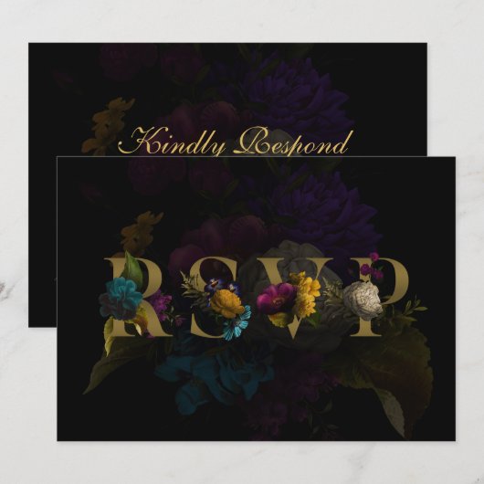 Donkere Floral Moody Monogram Wedding RSVP Kaart (Voorkant / Achterkant)