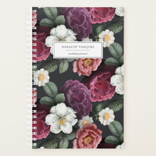 Donkere Floral op zwart | Gepersonaliseerde planne Planner (Voorkant)