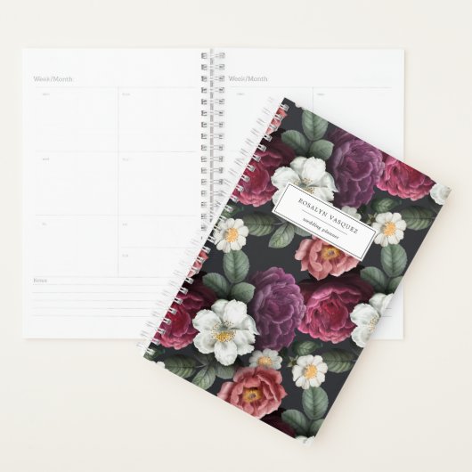 Donkere Floral op zwart | Gepersonaliseerde planne Planner (Display)