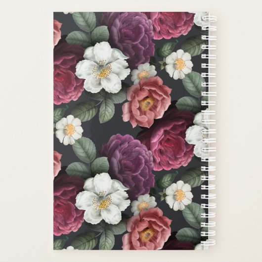 Donkere Floral op zwart | Gepersonaliseerde planne Planner (Achterkant)