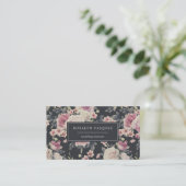  donkere Floral op zwart | Handtekening Visitekaartje (Staand voorkant)