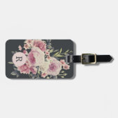 Donkere Floral op zwart | Monogram Bagagelabel (Voorkant horizontaal)