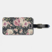 Donkere Floral op zwart | Monogram Bagagelabel (Achterkant horizontaal)
