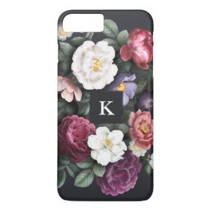 Donkere Floral op zwart Monogram iPhone 8/7 Plus Hoesje