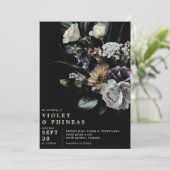 Donkere Floral op zwart | Moody Modern Wedding Kaart (Staand voorkant)