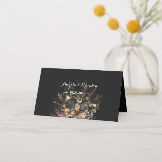 Donkere  Floral Place Card Plaatskaartje (Achterkant)