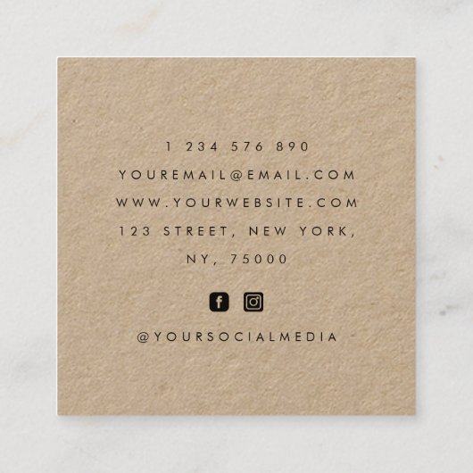 Donkere Floral Roos Rustic Kraft Botanisch Elegant Vierkante Visitekaartje (Achterkant)