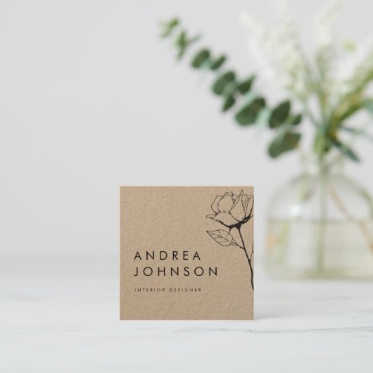 Donkere Floral Roos Rustic Kraft Botanisch Elegant Vierkante Visitekaartje (Staand voorkant)