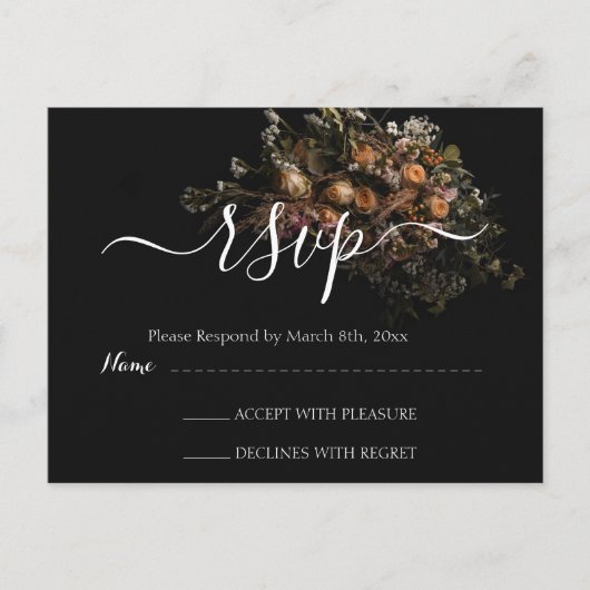 Donkere  Floral RSVP Briefkaart (Voorkant)