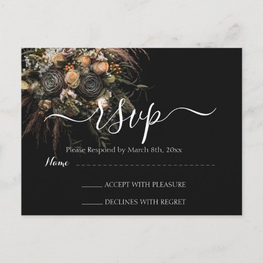 Donkere  Floral RSVP Briefkaart (Voorkant)