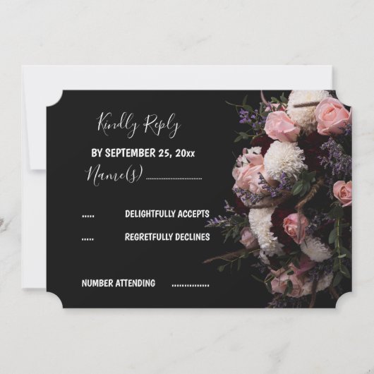 Donkere  Floral RSVP Uitnodiging (Voorkant)