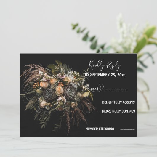 Donkere  Floral RSVP Uitnodiging (Staand voorkant)