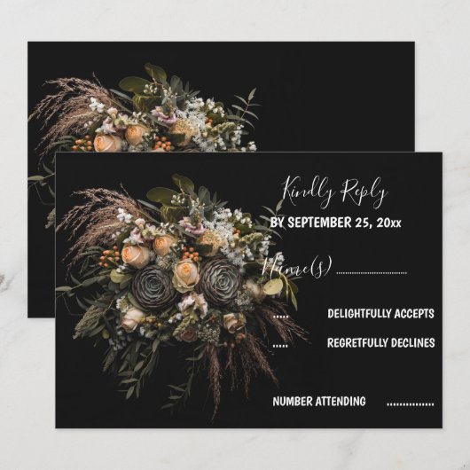 Donkere  Floral RSVP Uitnodiging (Voorkant / Achterkant)