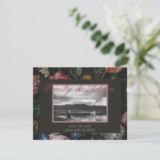 Donkere Floral sla de datum op Feestdagenkaart (Staand voorkant)