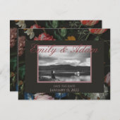 Donkere Floral sla de datum op Feestdagenkaart (Voorkant / Achterkant)