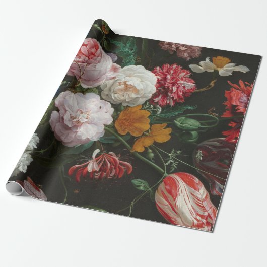 Donkere Floral-still-papier Cadeaupapier (Uitgerold)