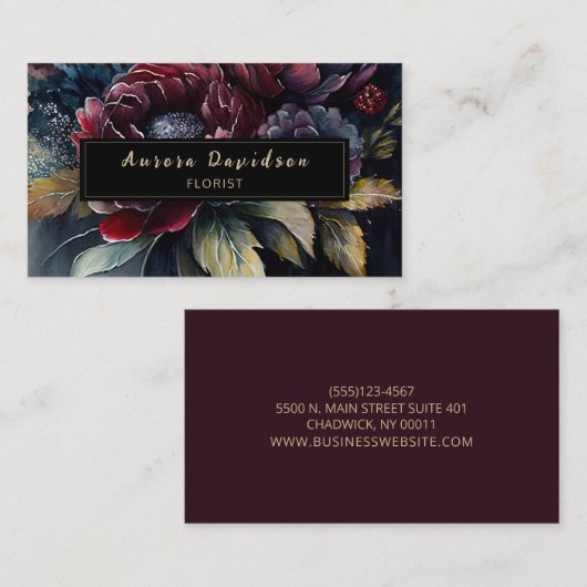 Donkere Floral Waterverf Burgundy Black Visitekaartje (Voorkant / Achterkant)