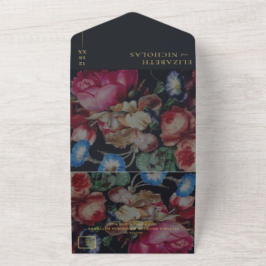 Donkere Floral | Weddenschap All In One Uitnodiging (Buitenkant)