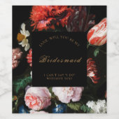 Donkere Floral Weddenschap Bridesmaid Wine Label Wijn Etiket (Enkel label)
