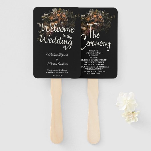 Donkere  Floral Wedding Hand Fan Handwaaier (Voorkant en achterkant)