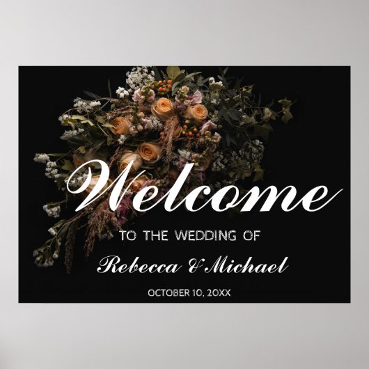 Donkere  Floral Wedding Welkom Poster (Voorkant)