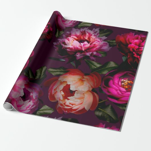 Donkere florale droom cadeaupapier (Uitgerold)