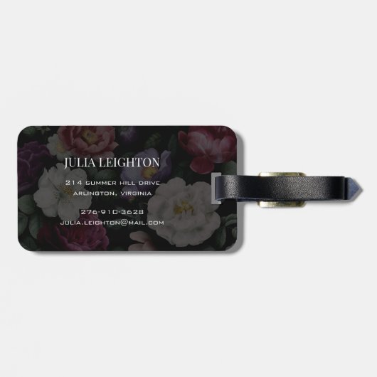 Donkere Florals Bagagelabel (Achterkant horizontaal)