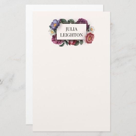 Donkere Florals Briefpapier (Voorkant / Achterkant)