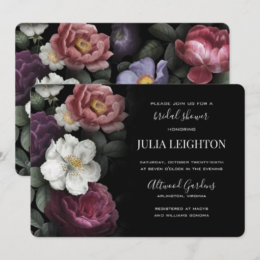 Donkere Florals Modern Bridal Shower Kaart (Voorkant / Achterkant)
