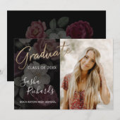 Donkere Florals Moderne aankondiging Afstuderen (Voorkant / Achterkant)