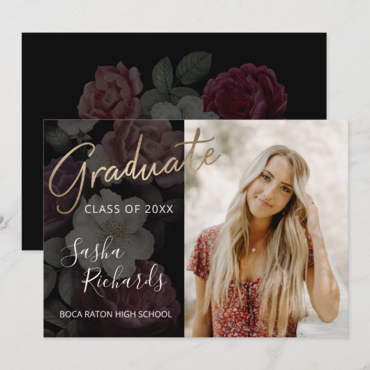 Donkere Florals Moderne aankondiging Afstuderen (Voorkant / Achterkant)