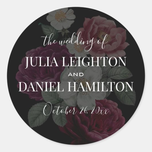 Donkere Florals Ronde Sticker (Voorkant)