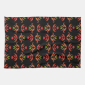 Donkere Folk Art Bloemendruk Cozy Rustieke Zwart H Theedoek (Horizontaal)