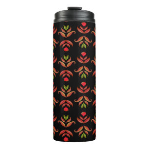 Donkere Folk Art Bloemenprint Cozy Rustieke Zwart  Thermosbeker