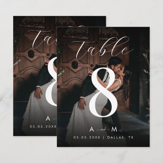 Donkere foto 4.25 x 5.5 Trouwtafel nummer Bedankkaart (Voorkant / Achterkant)