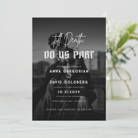Donkere foto Gothic tot de dood ons deel bruiloft Kaart (Staand voorkant)