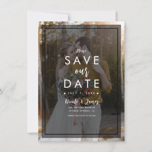 Donkere foto Tint Overlay 2 Modern Save the Date Kaart (Voorkant)