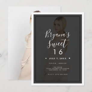 Donkere foto Tint Overlay Border Modern Sweet 16 Kaart