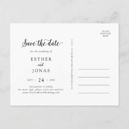 donkere foto van script: sla de datum op uitnodiging briefkaart (Achterkant)