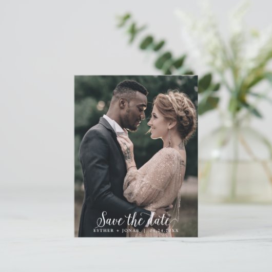 donkere foto van script: sla de datum op uitnodiging briefkaart (Staand voorkant)