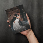 Donkere foto's en monogram Elegant Black Wedding Bedankkaart