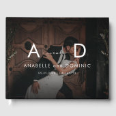 Donkere foto's en monogram Elegant Black Wedding Gastenboek (Voorkant)