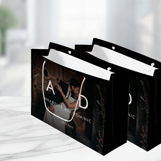 Donkere foto's en monogram Elegant Black Wedding Groot Cadeauzakje