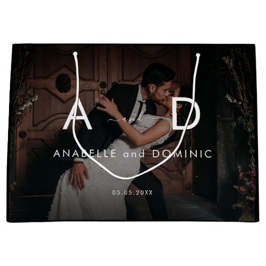Donkere foto's en monogram Elegant Black Wedding Groot Cadeauzakje (Voorkant)