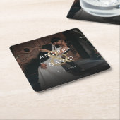 Donkere foto's en monogram Elegant Black Wedding Kartonnen Onderzetters (Schuin)