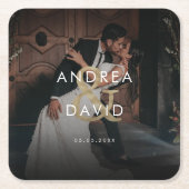 Donkere foto's en monogram Elegant Black Wedding Kartonnen Onderzetters (Voorkant)